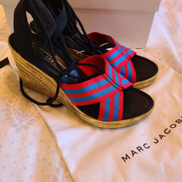 MARC JACOBS DANI ESPADRILLE BLU/RED WEDGE SANDAL - Picture 5 of 11